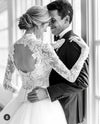 Elegant Long Sleeves A Line Lace Top Open Back Tulle Wedding Dresses