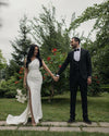 Side Split Satin Pleats Boho Bridal Wedding Gowns Robe De Mariee