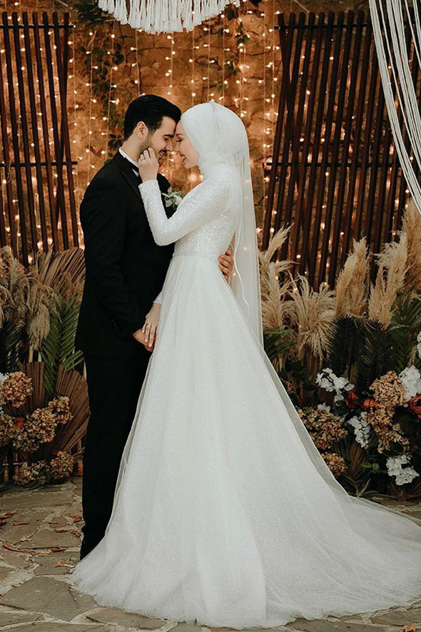 Muslim Wedding DressesLong Sleeves A Line Bridal Gown