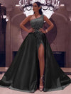 Ball Gown Sparkle Elegant Prom Dress One Shoulder Sleeveless with Bow(s) Sequin Slit