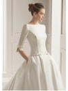 A-Line Wedding Dresses Satin Half Sleeve with Bow(s) Pleats 2022