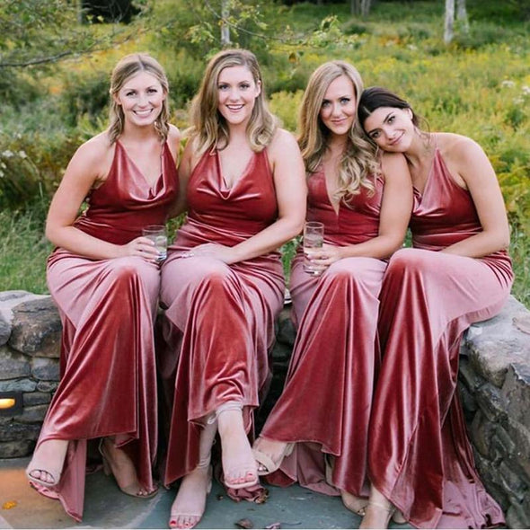 Velvet Long Bridesmaid Dresses 215211624