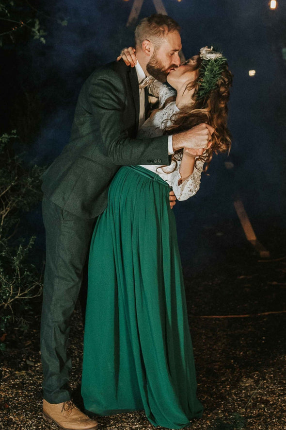 Forest Green Chiffon Long Bridesmaid Skirt