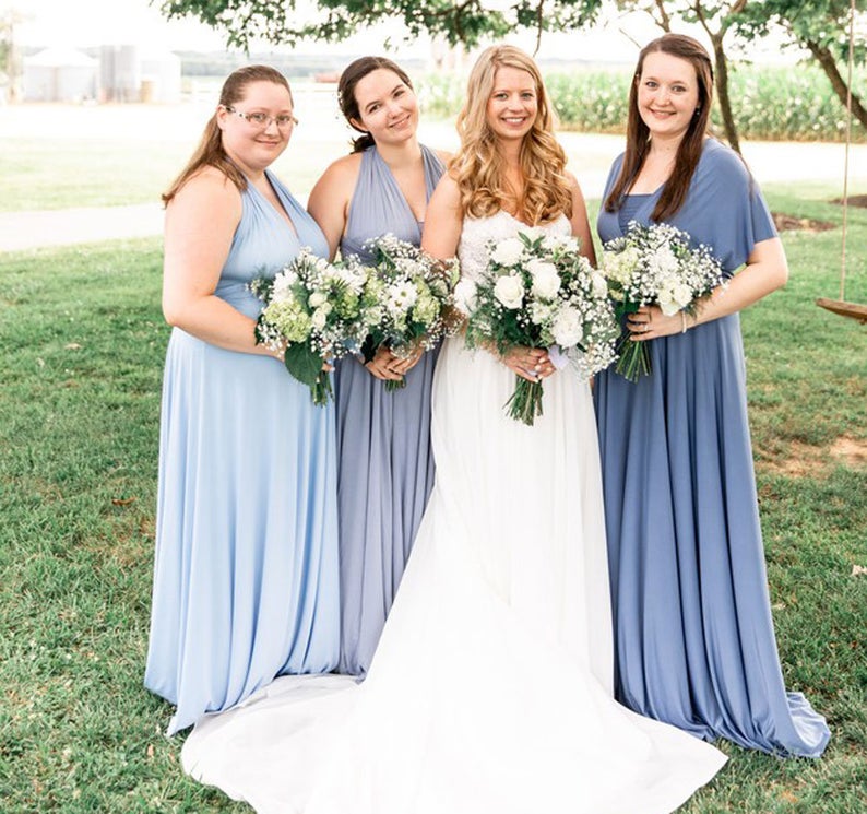 Ice Blue and White March Wedding Colors for 2024, Ice Blue Bridesmaid  Dresses White Bridal Gown - ColorsBridesmaid
