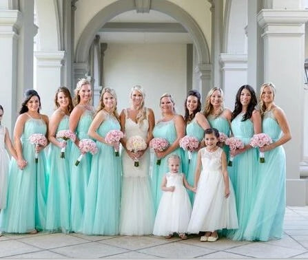 Light Turquoise Long Halter A Line Bridesmaid Dresses