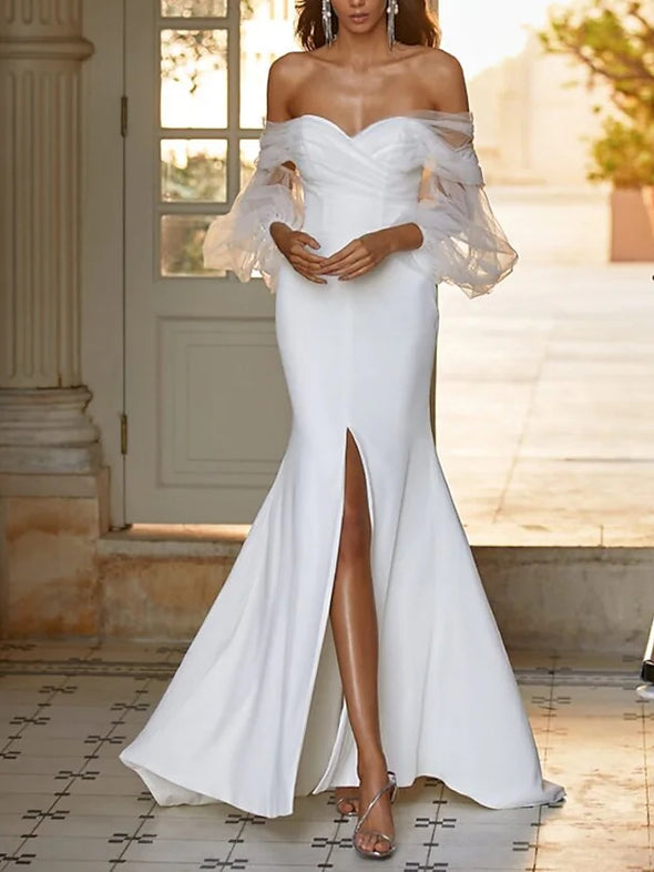 Mermaid / Trumpet Wedding Dresses Off Shoulder Sweep / Brush Train