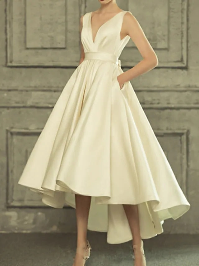 Simple Casual Vintage Little White Wedding Dress with Bow(s) TANYA BRIDAL Simple Casual Vintage Little White Wedding Dress with Bow(s) TANYA BRIDAL