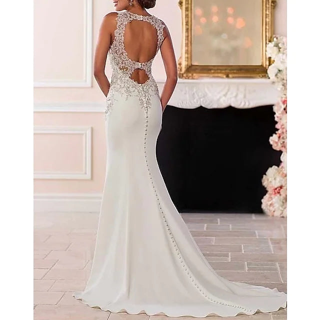 halter trumpet wedding dress Silk Satin Wedding Dresses for Women Halter Mermaid/Trumpet Sleeveless Floor-Length Formal Wedding Party Evening Gowns, Ivory