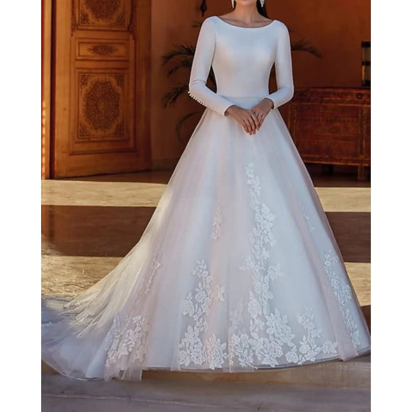 A-Line Wedding Dresses Long Sleeve Country Formal with Appliques