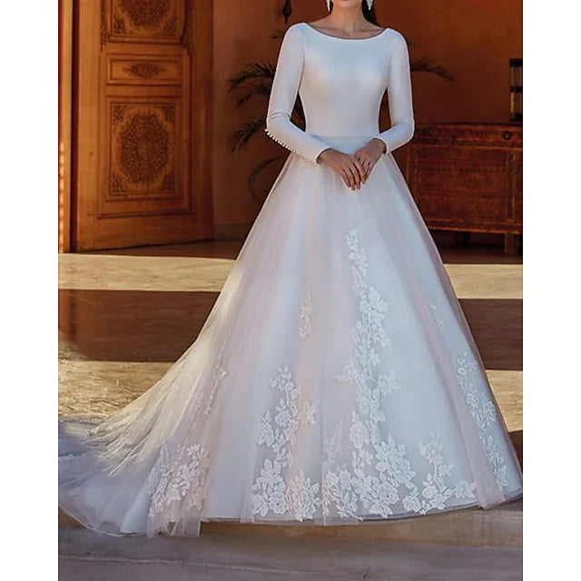 A-Line Wedding Dresses Long Sleeve Country Formal with Appliques TANYA BRIDAL A-Line Wedding Dresses Long Sleeve Country Formal with Appliques TANYA BRIDAL