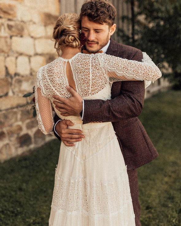 Long Sleeves Lace Wedding Dresses Bohemian Bridal Gown