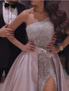 Ball Gown Sparkle Elegant Prom Dress One Shoulder Sleeveless with Bow(s) Sequin Slit
