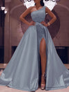 Ball Gown Sparkle Elegant Prom Dress One Shoulder Sleeveless with Bow(s) Sequin Slit