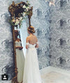 White Beach Wedding Dresses A-Line with Beaded Waist