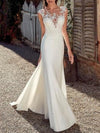 Sheath / Column Wedding Dresses Jewel Neck Sweep / Brush Train