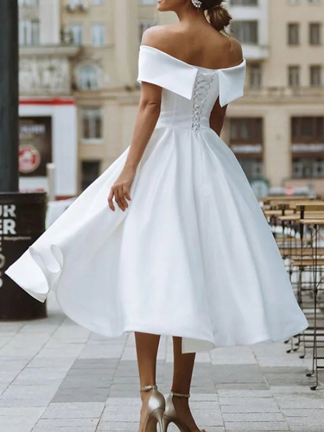 chinese dress ladies A-Line Wedding Dresses Off Shoulder Knee Length Satin Short Sleeve TANYA BRIDAL chinese dress ladies A-Line Wedding Dresses Off Shoulder Knee Length Satin Short Sleeve TANYA BRIDAL