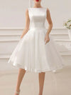 A-Line Wedding Dresses Jewel Neck Short / Mini Satin Sleeveless with Bow(s)