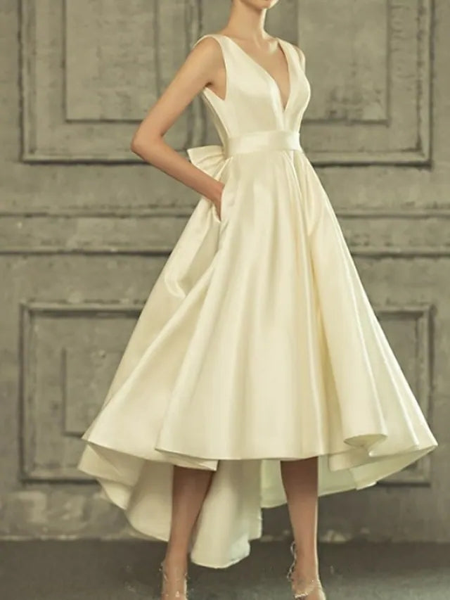 Simple Casual Vintage Little White Wedding Dress with Bow(s) TANYA BRIDAL Simple Casual Vintage Little White Wedding Dress with Bow(s) TANYA BRIDAL