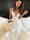 A Line Lace Wedding Dress Sexy Backless Sweep Train Wedding Bridal Gown