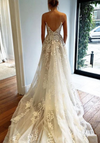 A Line Lace Wedding Dress Sexy Backless Sweep Train Wedding Bridal Gown