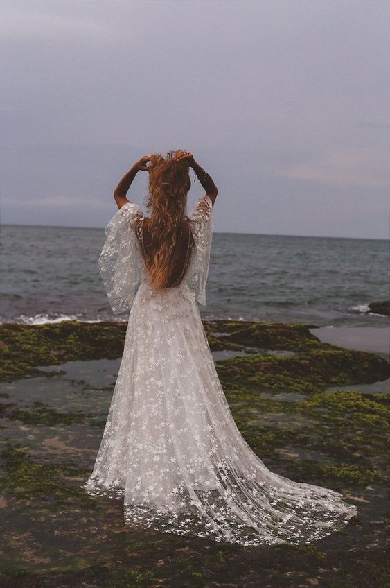 Bohemian Beach Star Illusion Neck A Line Summer Wedding Dresses TANYA BRIDAL Bohemian Beach Star Illusion Neck A Line Summer Wedding Dresses TANYA BRIDAL