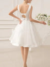 A-Line Wedding Dresses Jewel Neck Short / Mini Satin Sleeveless with Bow(s)