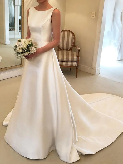 A-Line Wedding Dresses Sleeveless Simple with Bow(s)