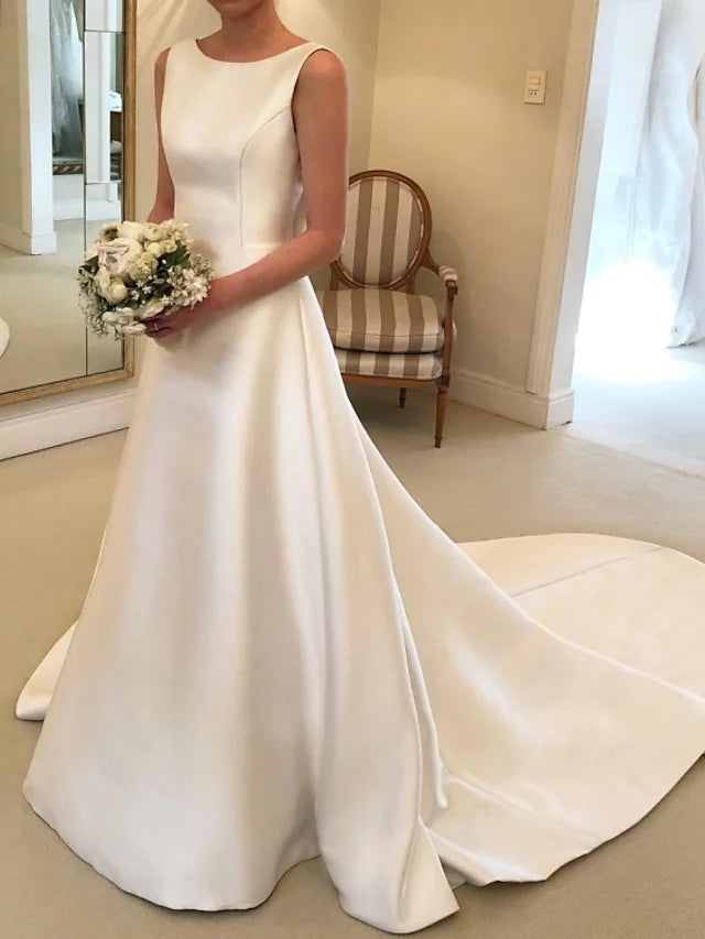A-Line Wedding Dresses Sleeveless Simple with Bow(s) TANYA BRIDAL A-Line Wedding Dresses Sleeveless Simple with Bow(s) TANYA BRIDAL