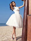 A-Line Wedding Dresses Knee Length Satin Tulle Vintage Plus Size Cute with Draping