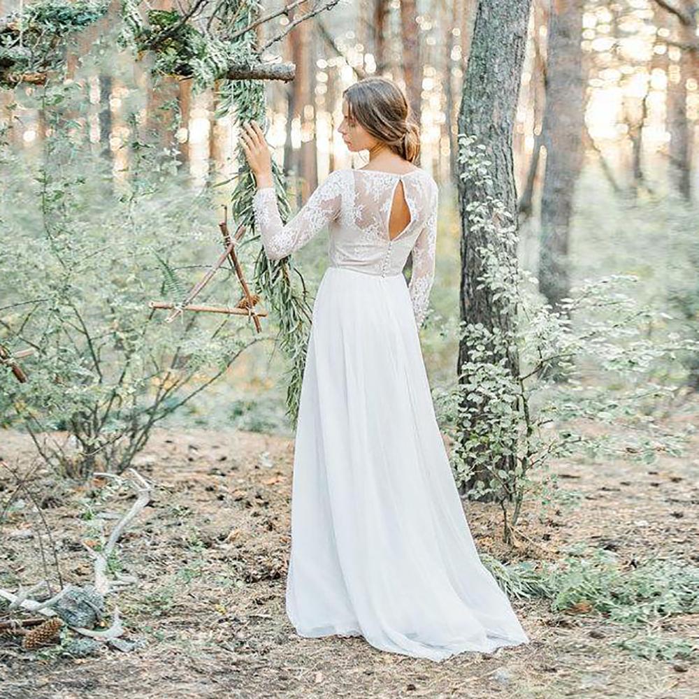 Long Sleeve Hollow Back Lace Top Chiffon Simple 2021 Bohemain Wedding TANYA BRIDAL Long Sleeve Hollow Back Lace Top Chiffon Simple 2021 Bohemain Wedding TANYA BRIDAL