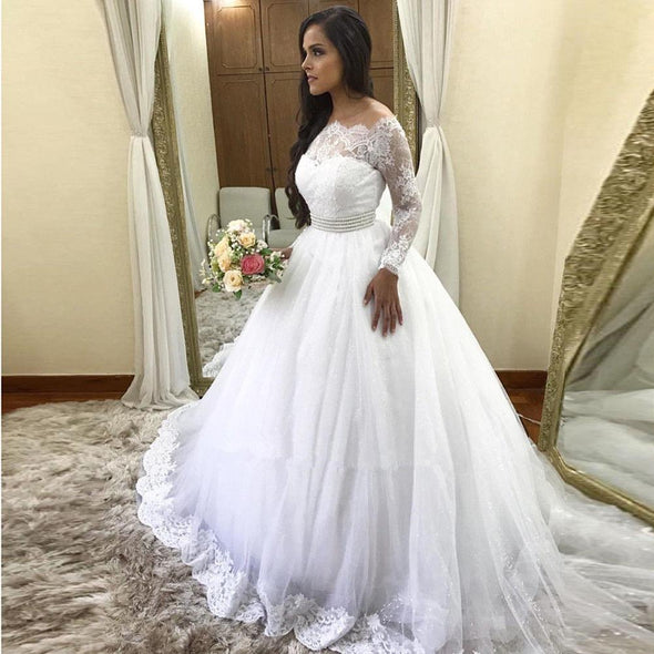 Off-shoulder Princess Ball Gown Wedding Dresses Long Sleeve