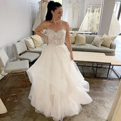 Wedding Dresses Sweetheart Appliques Bead Tiered Tulle Skirt Bridal Dress Custom