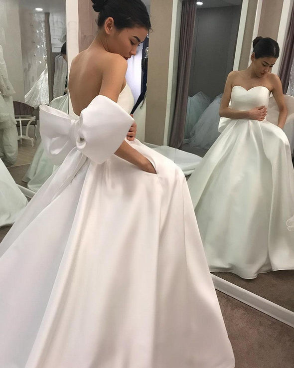Simple Ball Gown Wedding Dresses with Back Big Bow robe mariee