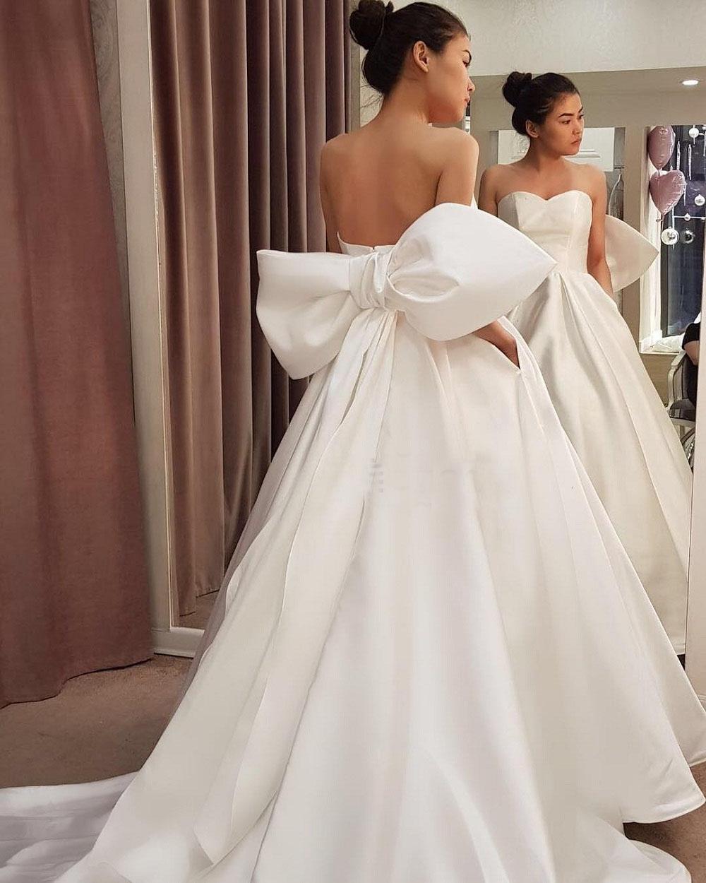 Simple Ball Gown Wedding Dresses with Back Big Bow robe mariee – TANYA BRIDAL Simple Ball Gown Wedding Dresses with Back Big Bow robe mariee – TANYA BRIDAL