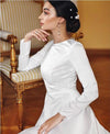 Vintage Satin A-Line Wedding Dresses Jewel Long Sleeves Bridal Gown