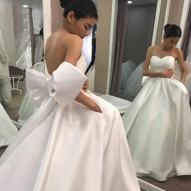 Simple Ball Gown Wedding Dresses with Back Big Bow robe mariee