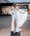 Sweetheart Long Sleeves Split Lace Chiffon A-Line Wedding Dress