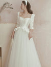 A-Line Wedding Dresses Square Neck Half Sleeves Ruffles