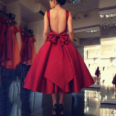 Red Tea Length Backless Cocktail Homecoming Dress Junior Vestidos De Gala