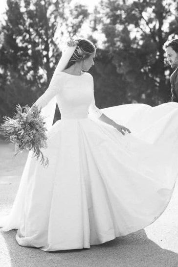 Long Sleeves Satin Wedding Dresses With Court Train TANYA BRIDAL Long Sleeves Satin Wedding Dresses With Court Train TANYA BRIDAL
