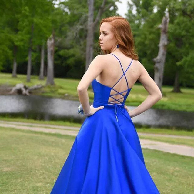 Light Blue A Line Backless Satin Simple Prom Dresses TANYA BRIDAL Light Blue A Line Backless Satin Simple Prom Dresses TANYA BRIDAL
