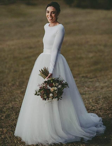 Simple Spring Garden Long Sleeve Vintage Wedding Dresses