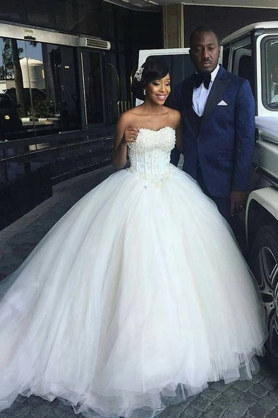 Pearls Tulle Wedding Ball Gown
