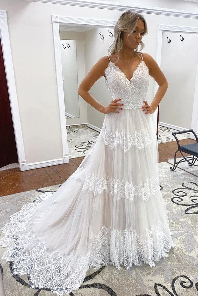 Modest A Line Backless Ivory Lace Bohemian Wedding Dresses TANYA BRIDAL Modest A Line Backless Ivory Lace Bohemian Wedding Dresses TANYA BRIDAL