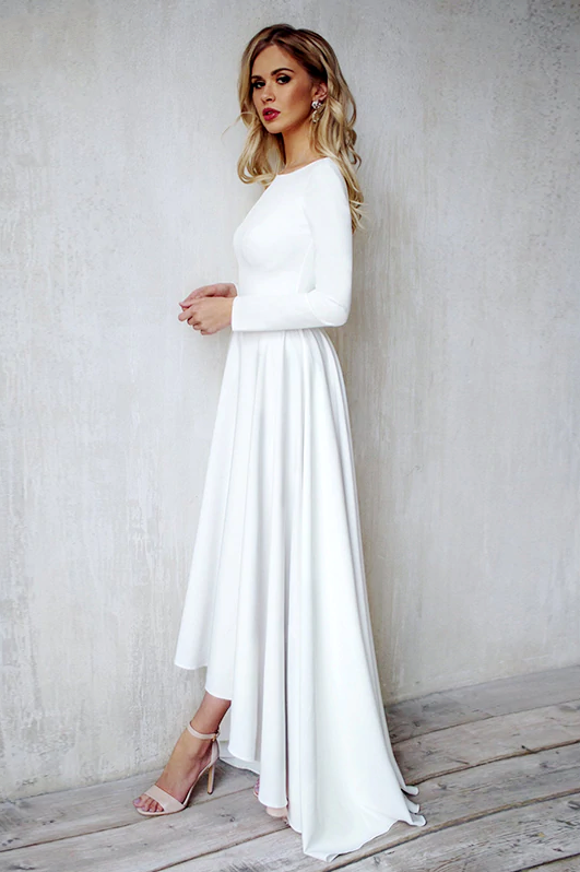 Simple Long Sleeves High Low Wedding Dresses DW095 TANYA BRIDAL Simple Long Sleeves High Low Wedding Dresses DW095 TANYA BRIDAL