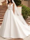A-Line Wedding Dresses V Neck Court Train Satin