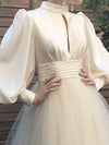 A-Line Wedding Dresses Jewel Neck Floor Length Satin Tulle Long Sleeve