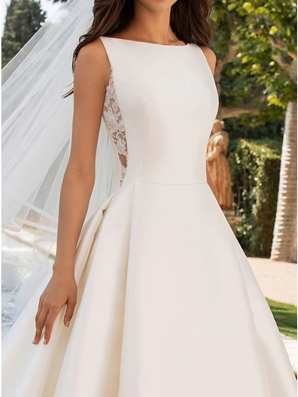 A-Line Wedding Dresses Bateau Neck Court Train