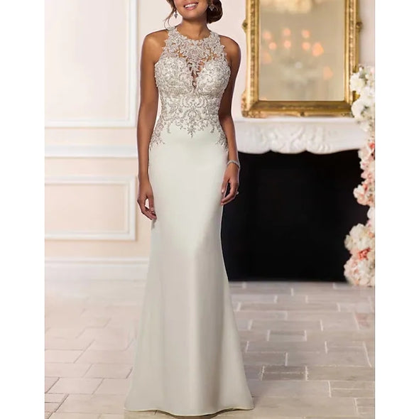 Mermaid / Trumpet Wedding Dresses Halter Neck Sweep