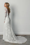 Long Sleeves Sheath Ivory Rose Lace Backless Wedding Dress